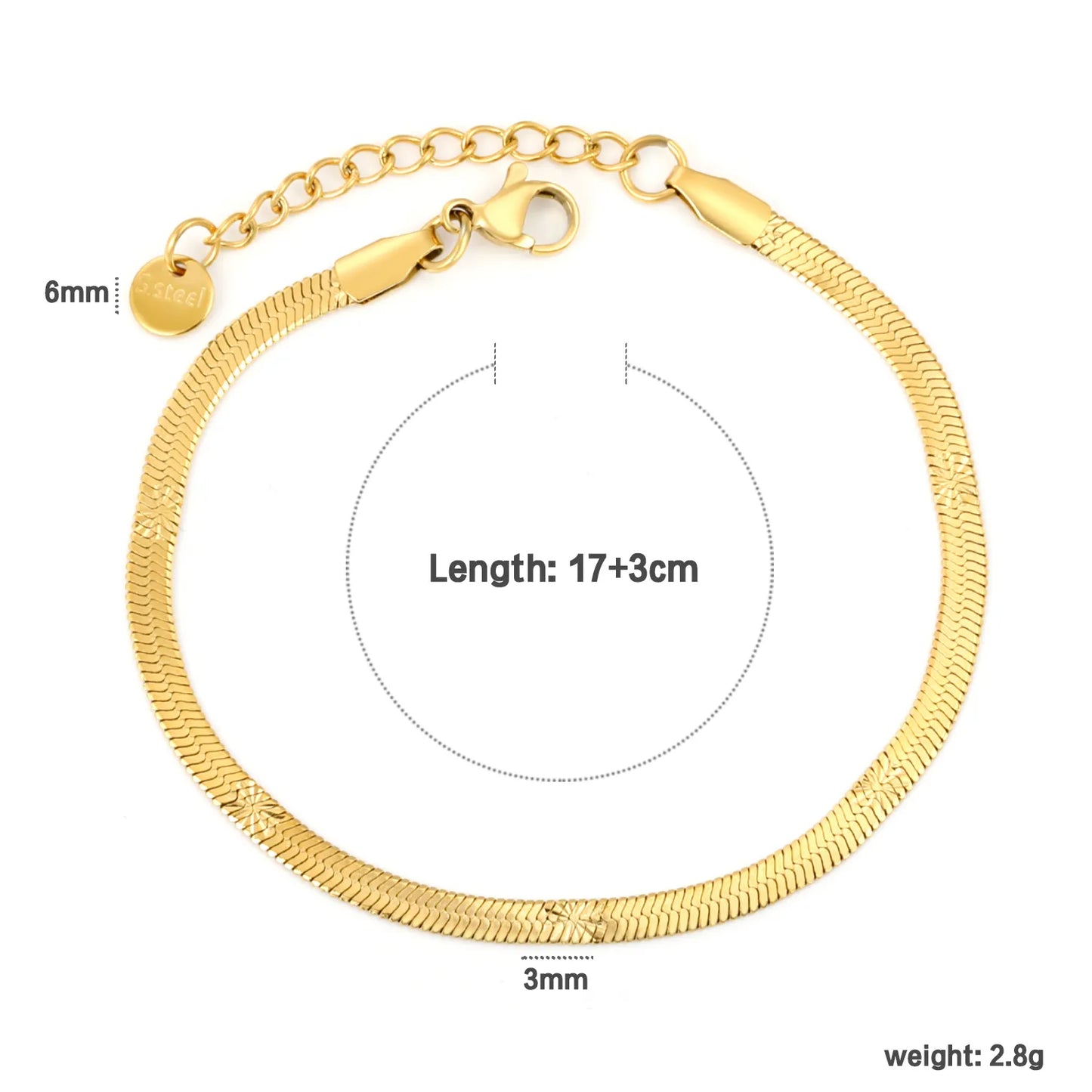 Wholesale Stainless Steel Minimal Flat Link Bracelet 3.0 Herringbone Chain Bracelet  | Gold & Silver Color