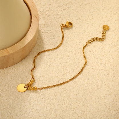 Wholesale Gold Plated Stainless Steel Minimal Disc Charm Bracelet | Adjustable Chain | Bulk Order With Low MOQ