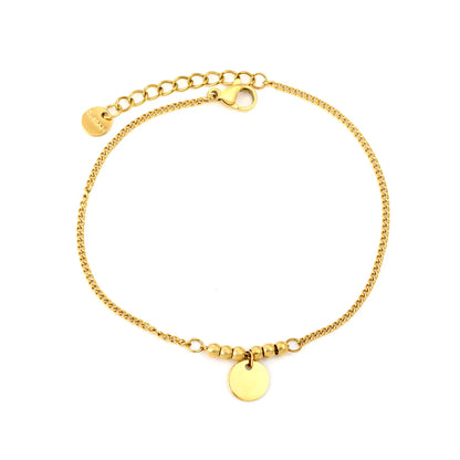 Wholesale Gold Plated Stainless Steel Minimal Disc Charm Bracelet | Adjustable Chain | Bulk Order With Low MOQ