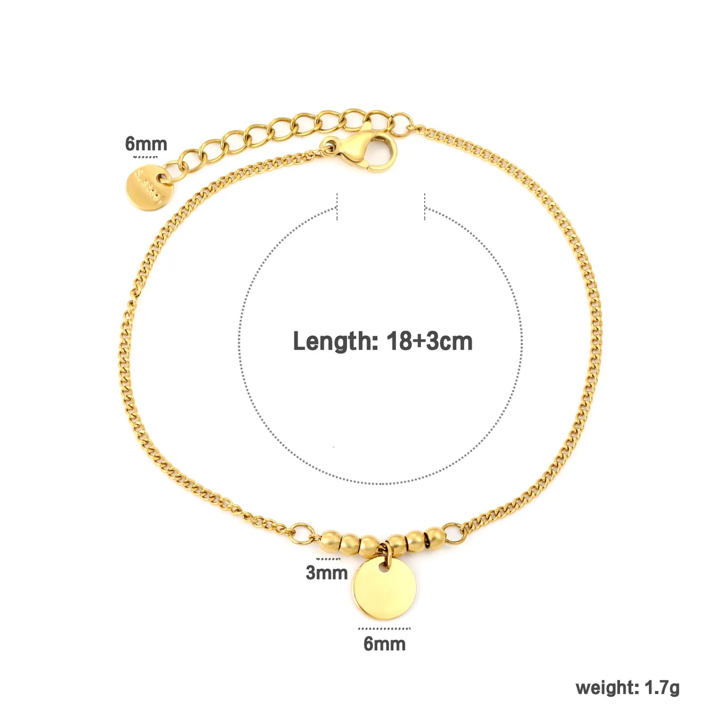 Wholesale Gold Plated Stainless Steel Minimal Disc Charm Bracelet | Adjustable Chain | Bulk Order With Low MOQ