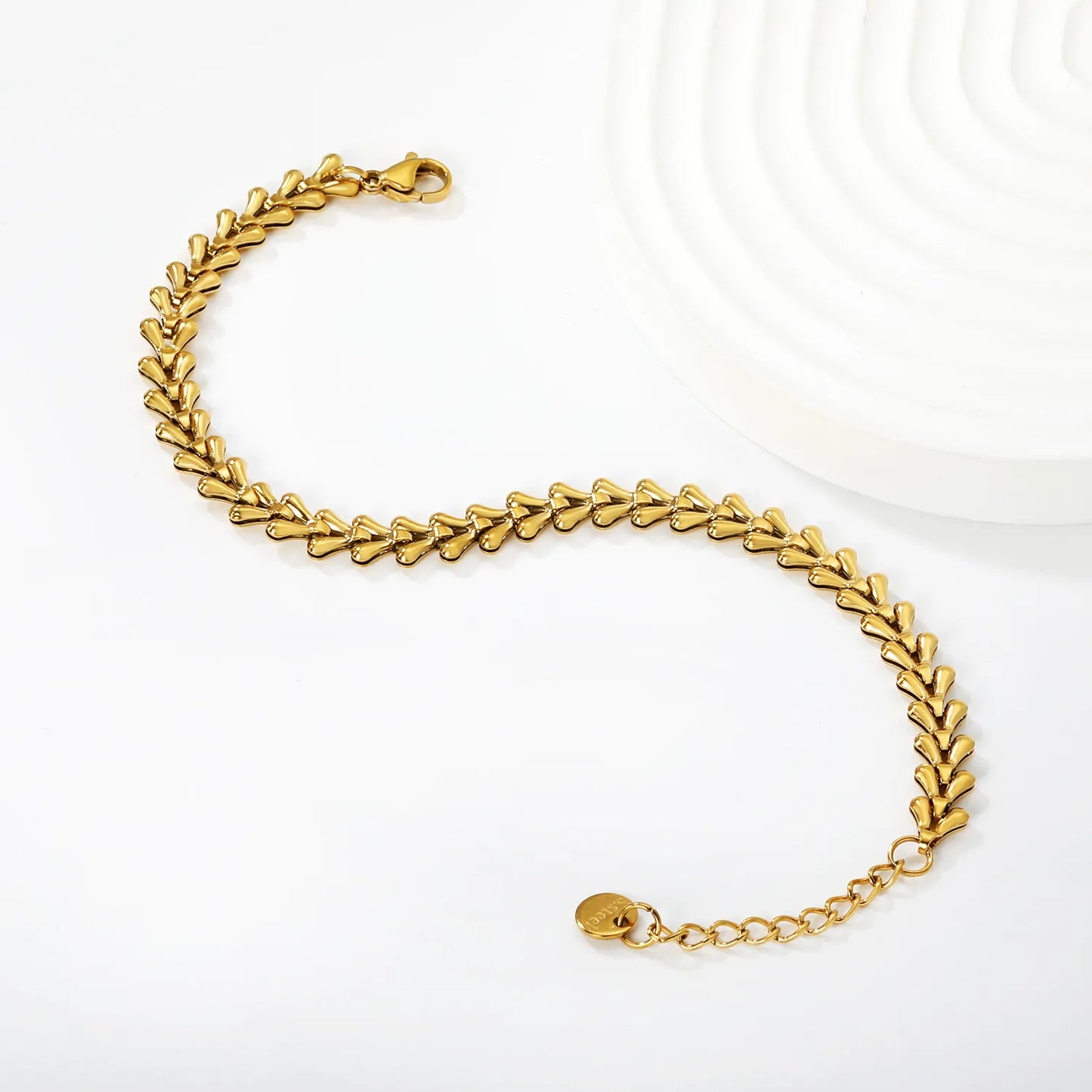 Wholesale Gold-Plated Stainless Steel Teardrop Link Bracelet | Adjustable Chain | MOQ 12