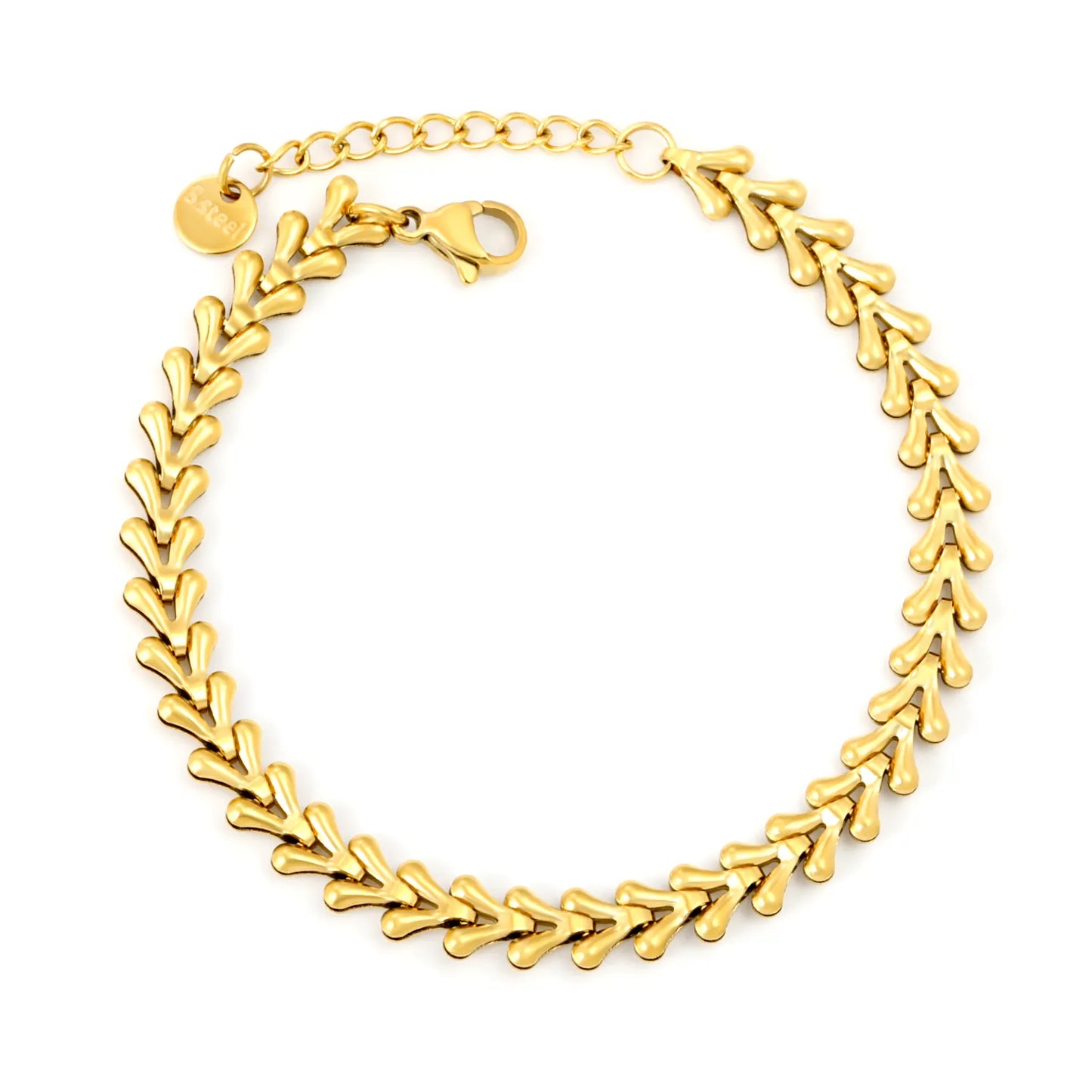 Wholesale Gold-Plated Stainless Steel Teardrop Link Bracelet | Adjustable Chain | MOQ 12
