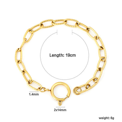Wholesale Gold-Plated Stainless Steel Textured Oval Link Bracelet with Circle Spring Clasp | Minimal Chain Bracelet | MOQ 12