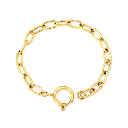 Wholesale Gold-Plated Stainless Steel Textured Oval Link Bracelet with Circle Spring Clasp | Minimal Chain Bracelet | MOQ 12