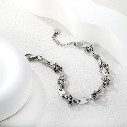 Wholesale Oval Plate & Knot Link Chain Bracelet in Gold Stainless Steel | Adjustable Minimal Statement Bracelet