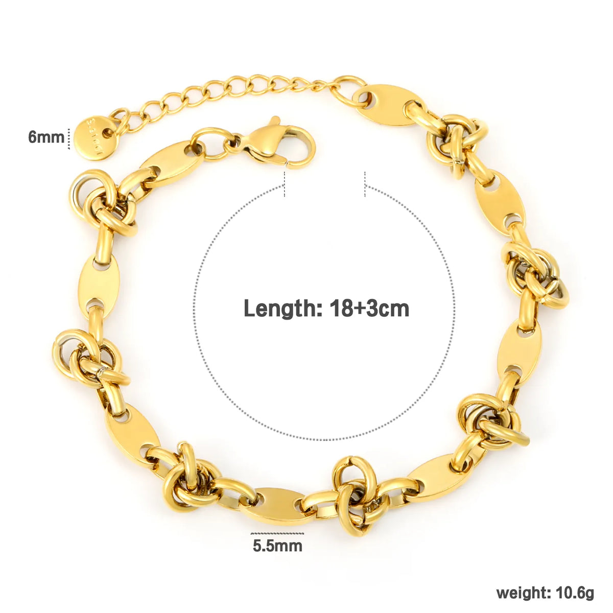 Wholesale Oval Plate & Knot Link Chain Bracelet in Gold Stainless Steel | Adjustable Minimal Statement Bracelet