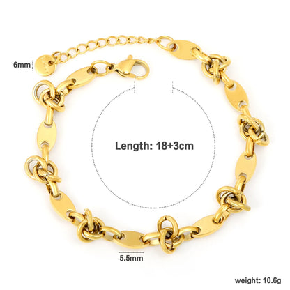 Wholesale Oval Plate & Knot Link Chain Bracelet in Gold Stainless Steel | Adjustable Minimal Statement Bracelet