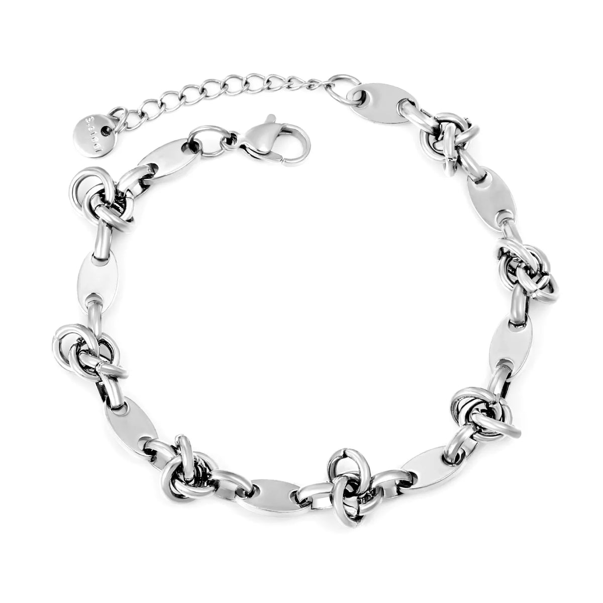 Wholesale Oval Plate & Knot Link Chain Bracelet in Gold Stainless Steel | Adjustable Minimal Statement Bracelet