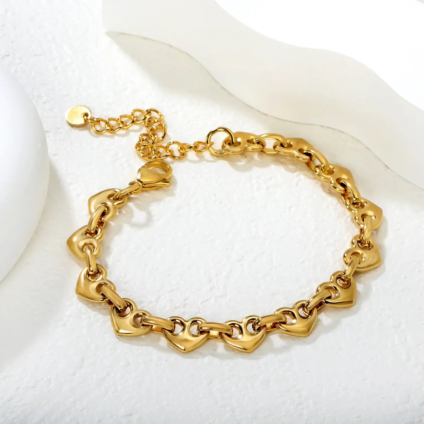 Wholesale Linked Heart Bracelet | 10.5x8.4mm Connected Heart Design | 17+5cm Adjustable Chain | Gold or Steel Color Jewelry