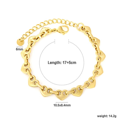 Wholesale Linked Heart Bracelet | 10.5x8.4mm Connected Heart Design | 17+5cm Adjustable Chain | Gold or Steel Color Jewelry