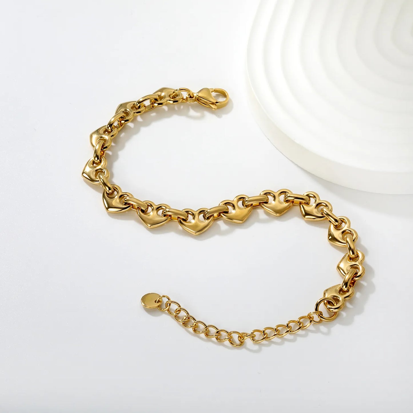 Wholesale Linked Heart Bracelet | 10.5x8.4mm Connected Heart Design | 17+5cm Adjustable Chain | Gold or Steel Color Jewelry