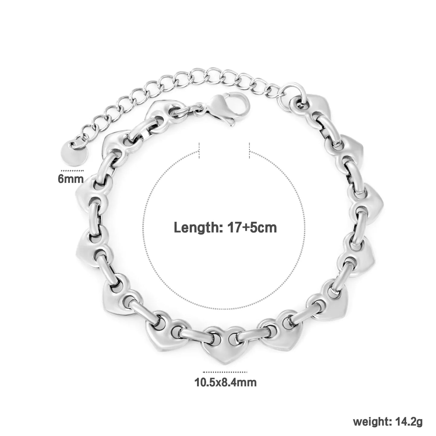 Wholesale Linked Heart Bracelet | 10.5x8.4mm Connected Heart Design | 17+5cm Adjustable Chain | Gold or Steel Color Jewelry