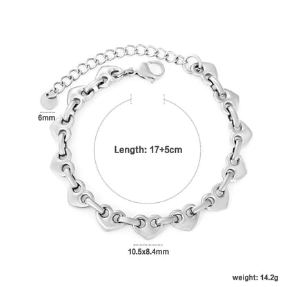 Wholesale Linked Heart Bracelet | 10.5x8.4mm Connected Heart Design | 17+5cm Adjustable Chain | Gold or Steel Color Jewelry