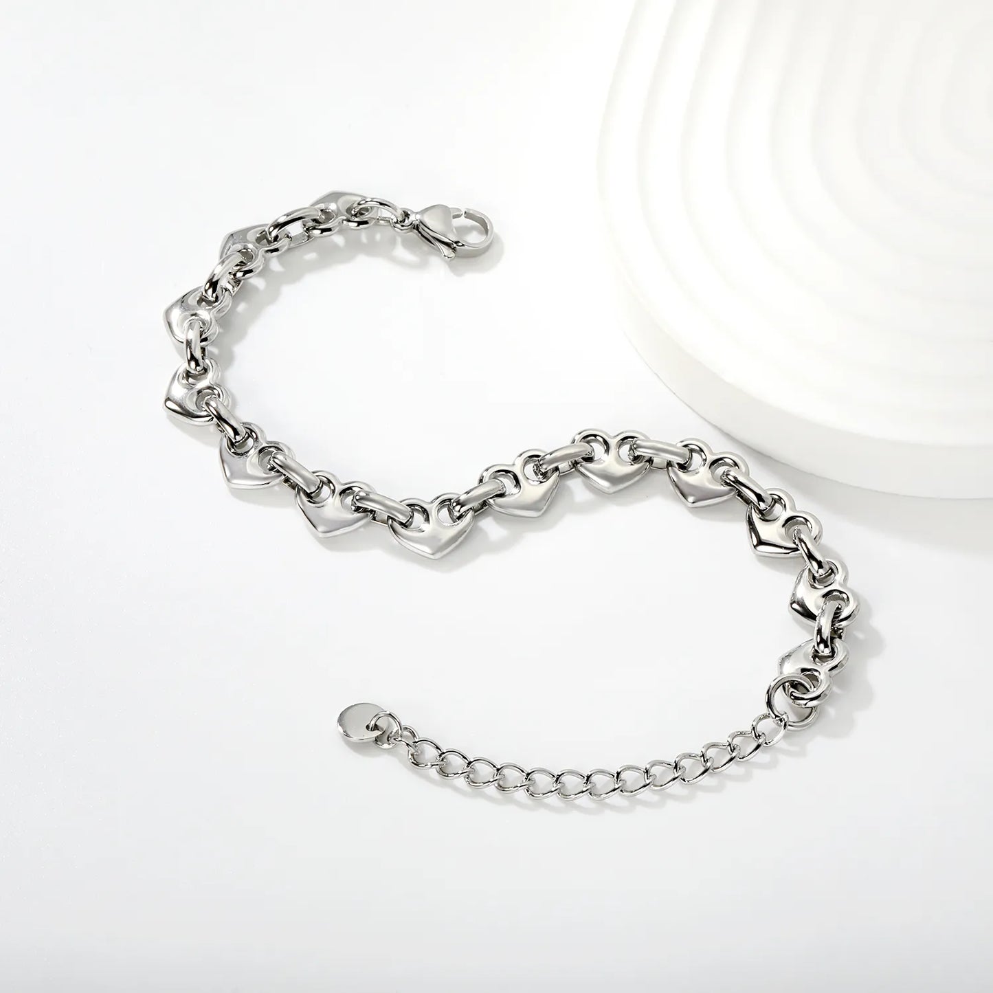 Wholesale Linked Heart Bracelet | 10.5x8.4mm Connected Heart Design | 17+5cm Adjustable Chain | Gold or Steel Color Jewelry