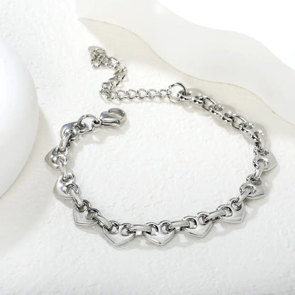 Wholesale Linked Heart Bracelet | 10.5x8.4mm Connected Heart Design | 17+5cm Adjustable Chain | Gold or Steel Color Jewelry
