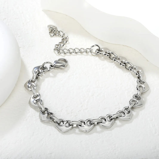 Wholesale Linked Heart Bracelet | 10.5x8.4mm Connected Heart Design | 17+5cm Adjustable Chain | Gold or Steel Color Jewelry