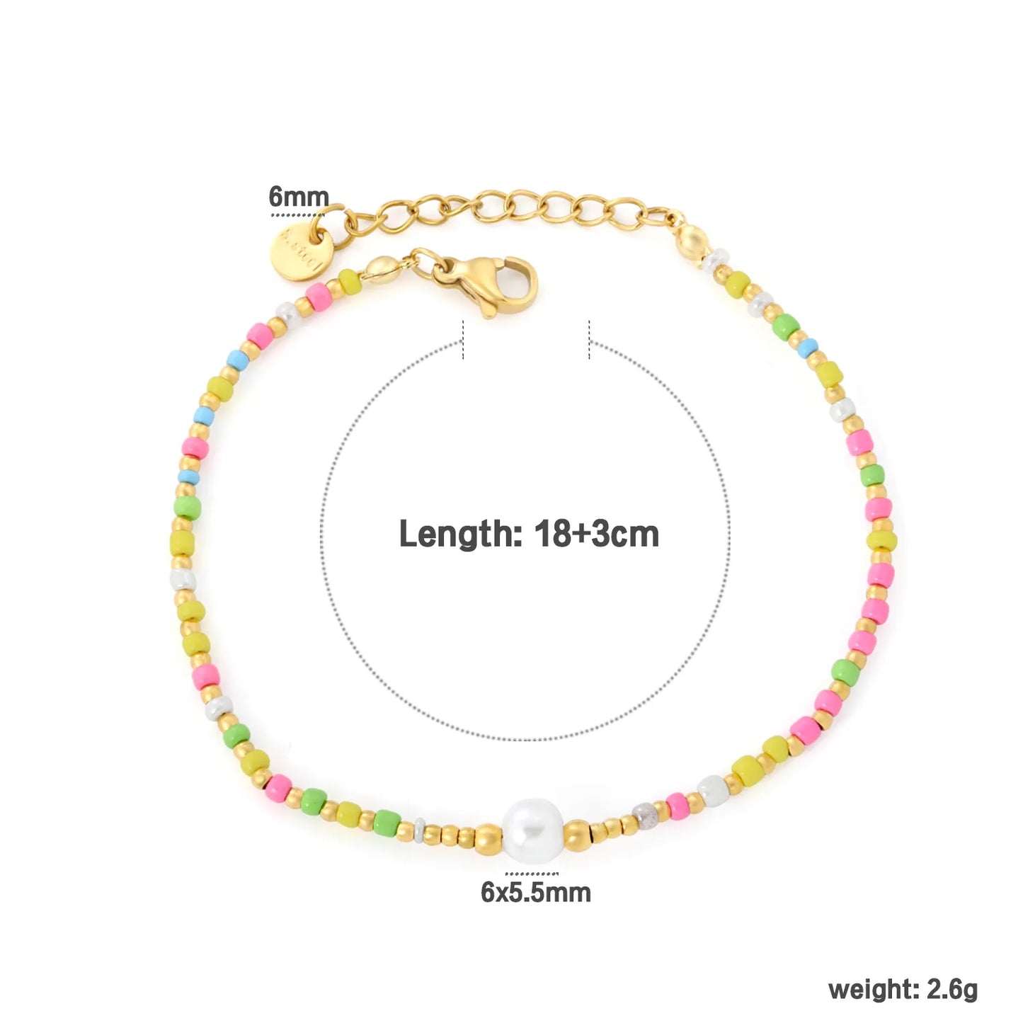Wholesale Multi-Color Pearl Bracelet | 6x5.5mm Simulated Pearls | 18+3cm Gold Plated Chain | Colorful Beaded Jewelry
