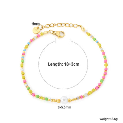 Wholesale Multi-Color Pearl Bracelet | 6x5.5mm Simulated Pearls | 18+3cm Gold Plated Chain | Colorful Beaded Jewelry