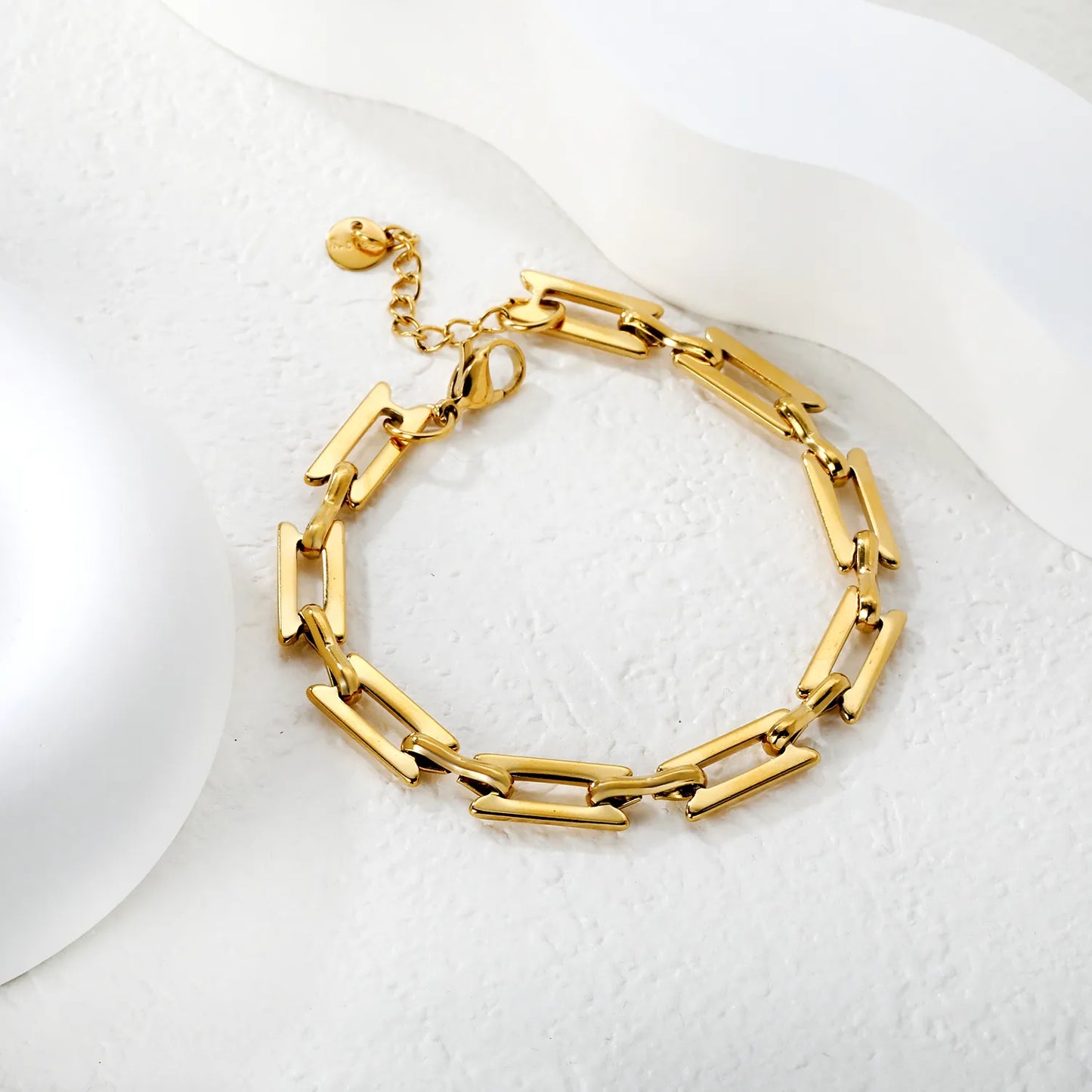 Wholesale Rectangular Bar Link Chain Bracelet in Gold & Silver Stainless Steel | Minimalist Statement Bracelet for Bulk Order