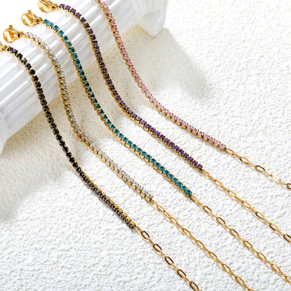 ✨2mm Round Prong-Set Zirconia Bracelet 5-Color Mix | Gold Stainless Steel 18+3cm Chain | Wholesale Stackable Jewelry