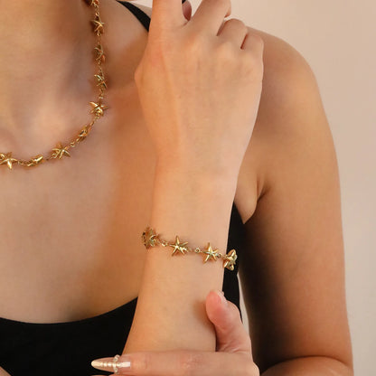 ✨🌟 Wholesale 9 Hollow Star Bracelet | 12mm Gold Chain 18+3cm
