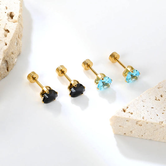 ✨ 6mm Heart Twist Plugs Wholesale Gold Spiral Ear Gauges with Black/Blue Diamonds | Hypoallergenic Body Jewelry Bulk