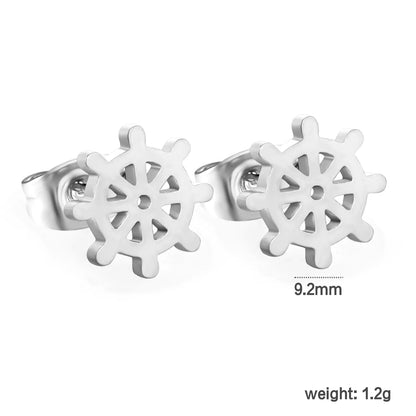 Wholesale 9.2mm Ship Wheel Studs | Steel Color Golden Color | Nautical Gold Stainless Steel Earring | MOQ 10