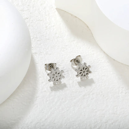 Wholesale 9.2mm Ship Wheel Studs | Steel Color Golden Color | Nautical Gold Stainless Steel Earring | MOQ 10