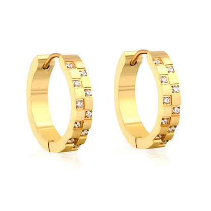 Gold-Plated Geometric Crystal Huggie Hoop Earrings – Stainless Steel | Wholesale | Low MOQ