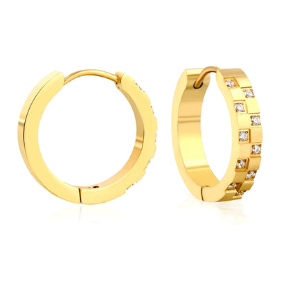 Gold-Plated Geometric Crystal Huggie Hoop Earrings – Stainless Steel | Wholesale | Low MOQ