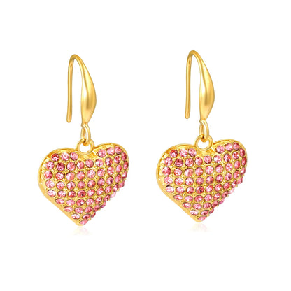 Wholesale Rhinestone Heart Drop Earrings – Gold-Plated Stainless Steel for Bulk Order