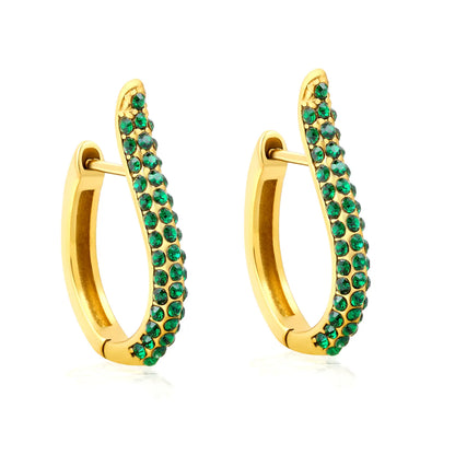Gold-Plated Green Crystal Curve Hoop Earrings – Stainless Steel | Wholesale | Low MOQ