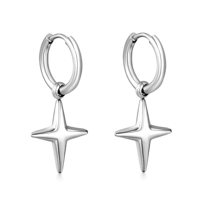 Wholesale North Star Drop Hoop Earrings – Gold & Silver Stainless Steel 12 MOQ