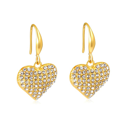 Wholesale Rhinestone Heart Drop Earrings – Gold-Plated Stainless Steel for Bulk Order