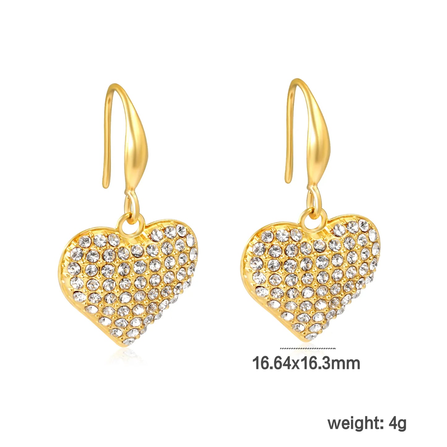 Wholesale Rhinestone Heart Drop Earrings – Gold-Plated Stainless Steel for Bulk Order