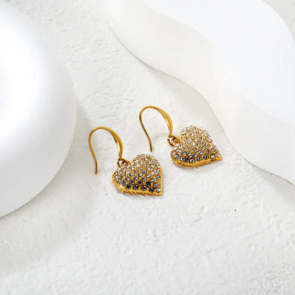 Wholesale Rhinestone Heart Drop Earrings – Gold-Plated Stainless Steel for Bulk Order