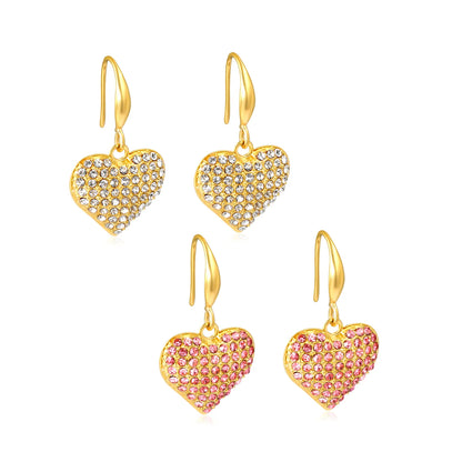 Wholesale Rhinestone Heart Drop Earrings – Gold-Plated Stainless Steel for Bulk Order