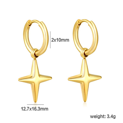 Wholesale North Star Drop Hoop Earrings – Gold & Silver Stainless Steel 12 MOQ