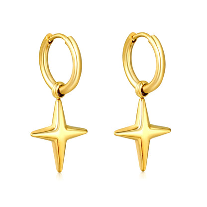 Wholesale North Star Drop Hoop Earrings – Gold & Silver Stainless Steel 12 MOQ