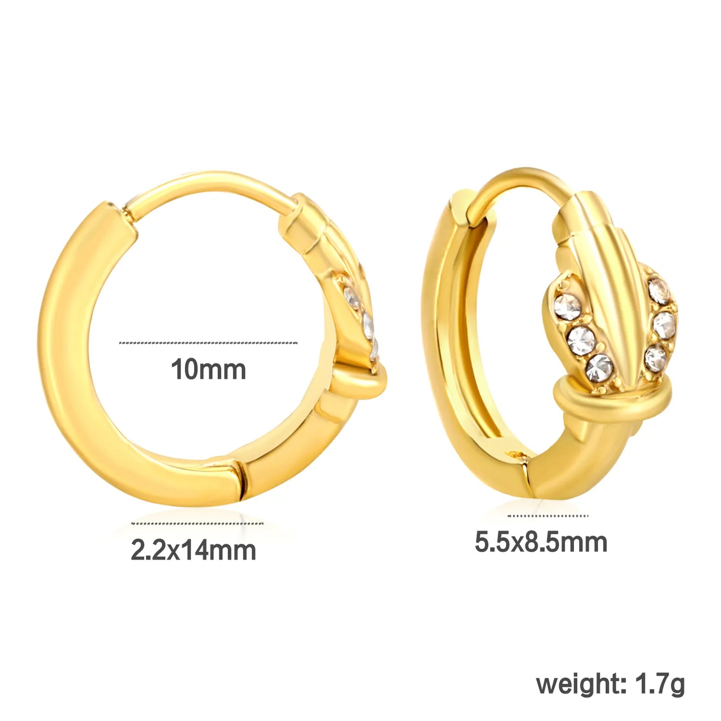 ✨ Wholesale Gold Stainless Steel Ear Cuff Set - 5 Styles / White Zircon | 10mm Inner Diameter (1.7-2.1g)