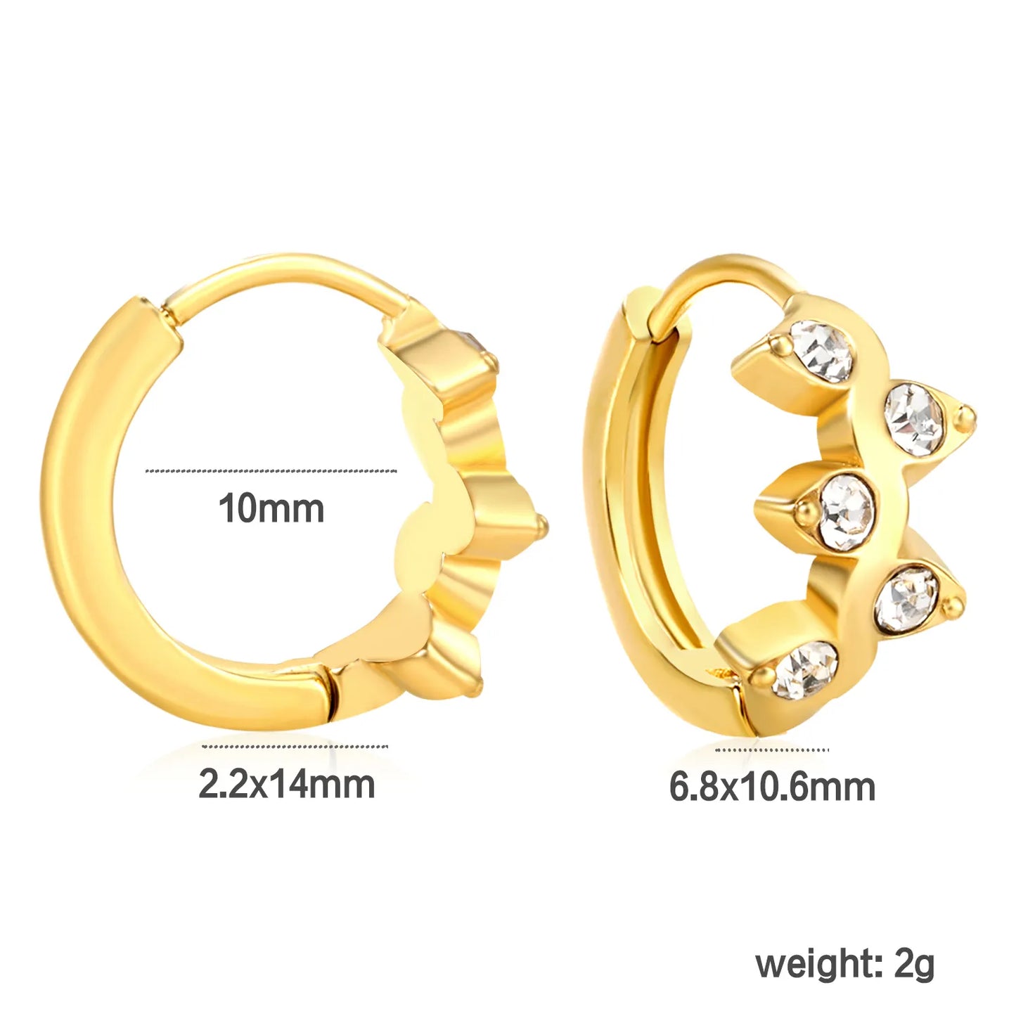 ✨ Wholesale Gold Stainless Steel Ear Cuff Set - 5 Styles / White Zircon | 10mm Inner Diameter (1.7-2.1g)