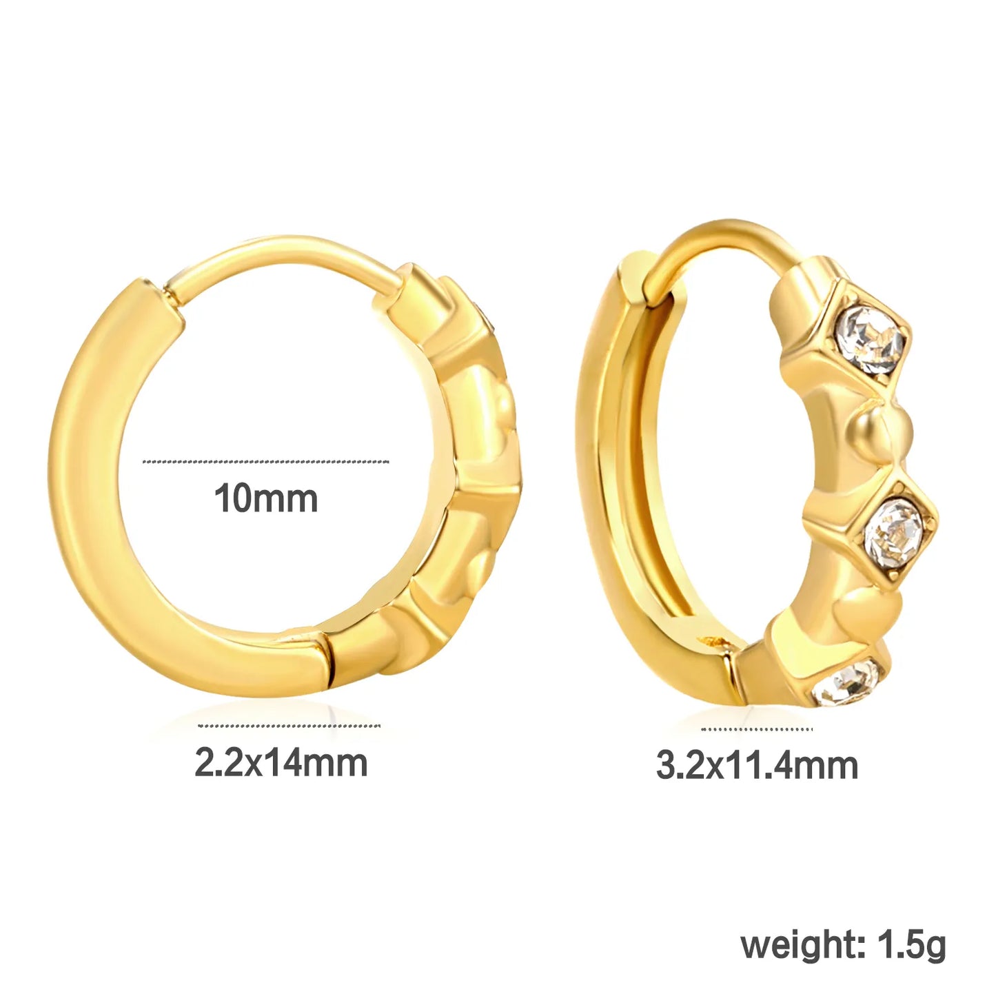 ✨ Wholesale Gold Stainless Steel Ear Cuff Set - 5 Styles / White Zircon | 10mm Inner Diameter (1.7-2.1g)