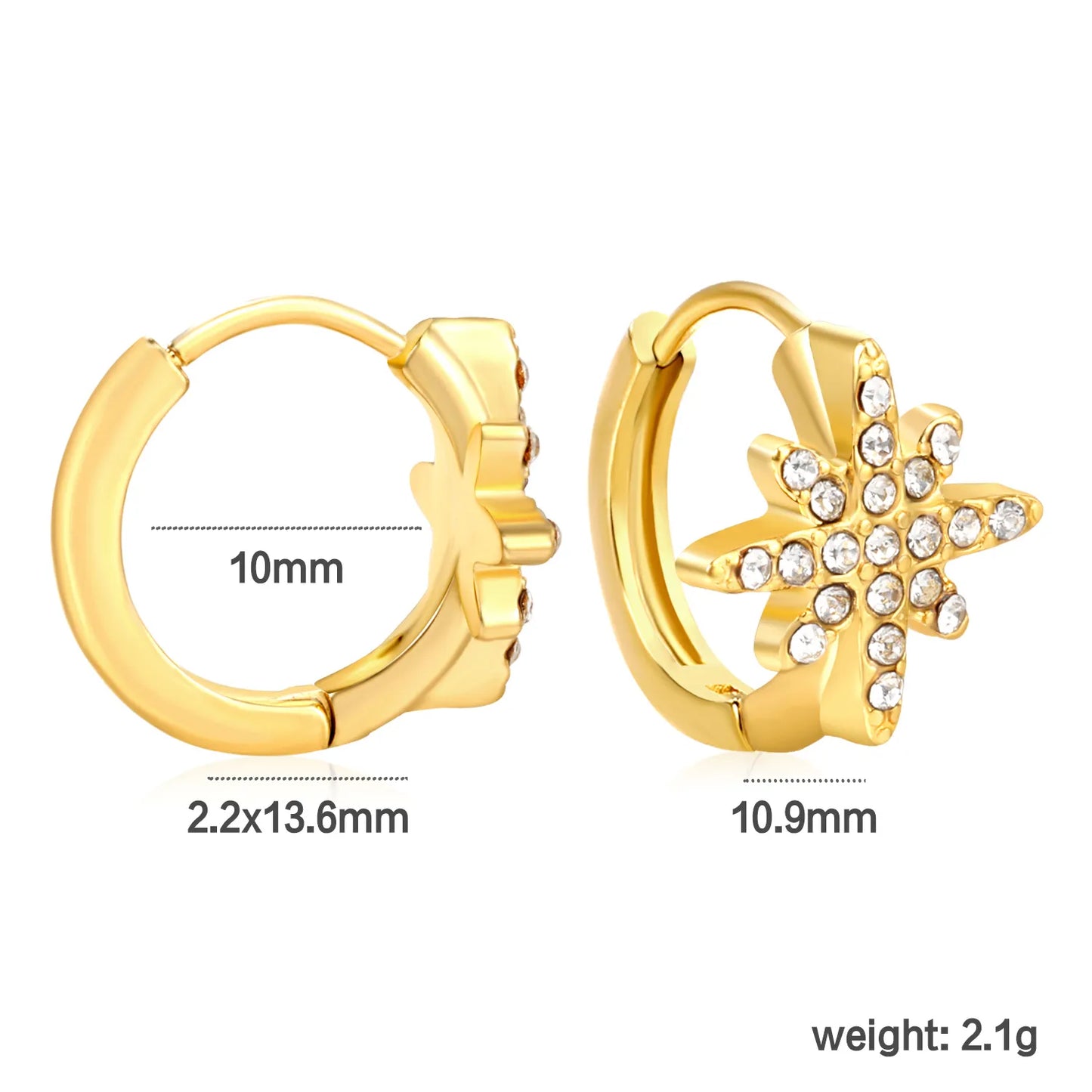 ✨ Wholesale Gold Stainless Steel Ear Cuff Set - 5 Geometric Designs w/ White Crystals | 10mm Adjustable (1.7-2.2g)