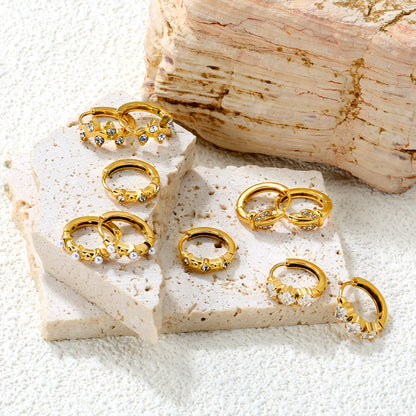 ✨ Wholesale Gold Stainless Steel Ear Cuff Set - 5 Styles / White Zircon | 10mm Inner Diameter (1.7-2.1g)