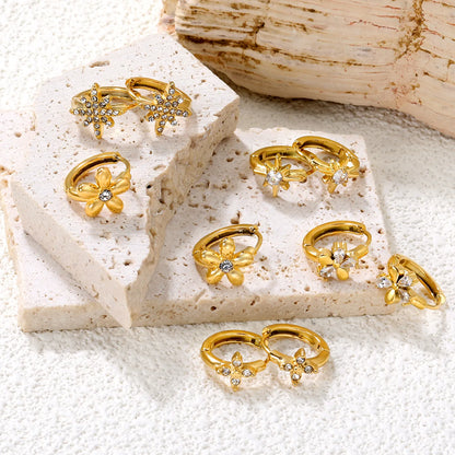 ✨ Wholesale Gold Stainless Steel Ear Cuff Set - 5 Geometric Designs w/ White Crystals | 10mm Adjustable (1.7-2.2g)