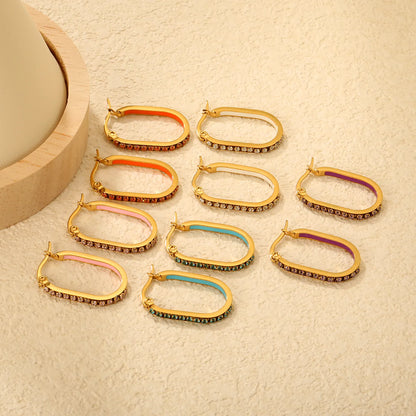 Wholesale Multi-Color Crystal Oval Hoop Earrings 2.26*22mm Premium Stainless Steel Gold-Plated Finish Hypoallergenic Tarnish-Resistant MOQ 12+