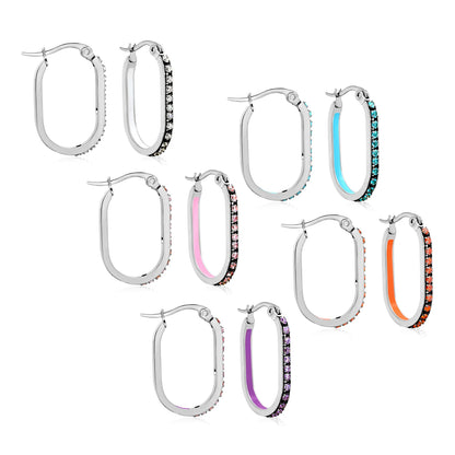 Wholesale Multi-Color Crystal Oval Hoop Earrings 2.26*22mm Premium Stainless Steel Gold-Plated Finish Hypoallergenic Tarnish-Resistant MOQ 12+