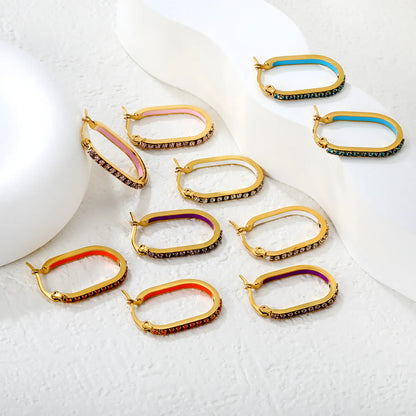 Wholesale Multi-Color Crystal Oval Hoop Earrings 2.26*22mm Premium Stainless Steel Gold-Plated Finish Hypoallergenic Tarnish-Resistant MOQ 12+
