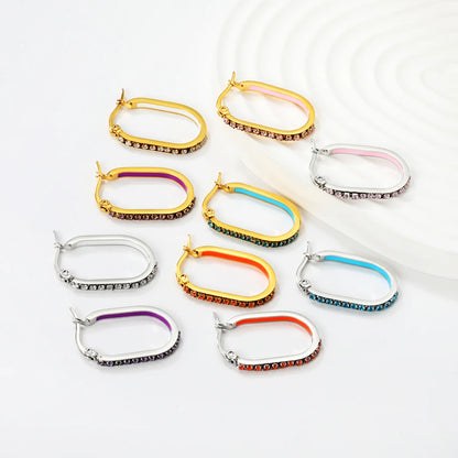 Wholesale Multi-Color Crystal Oval Hoop Earrings 2.26*22mm Premium Stainless Steel Gold-Plated Finish Hypoallergenic Tarnish-Resistant MOQ 12+