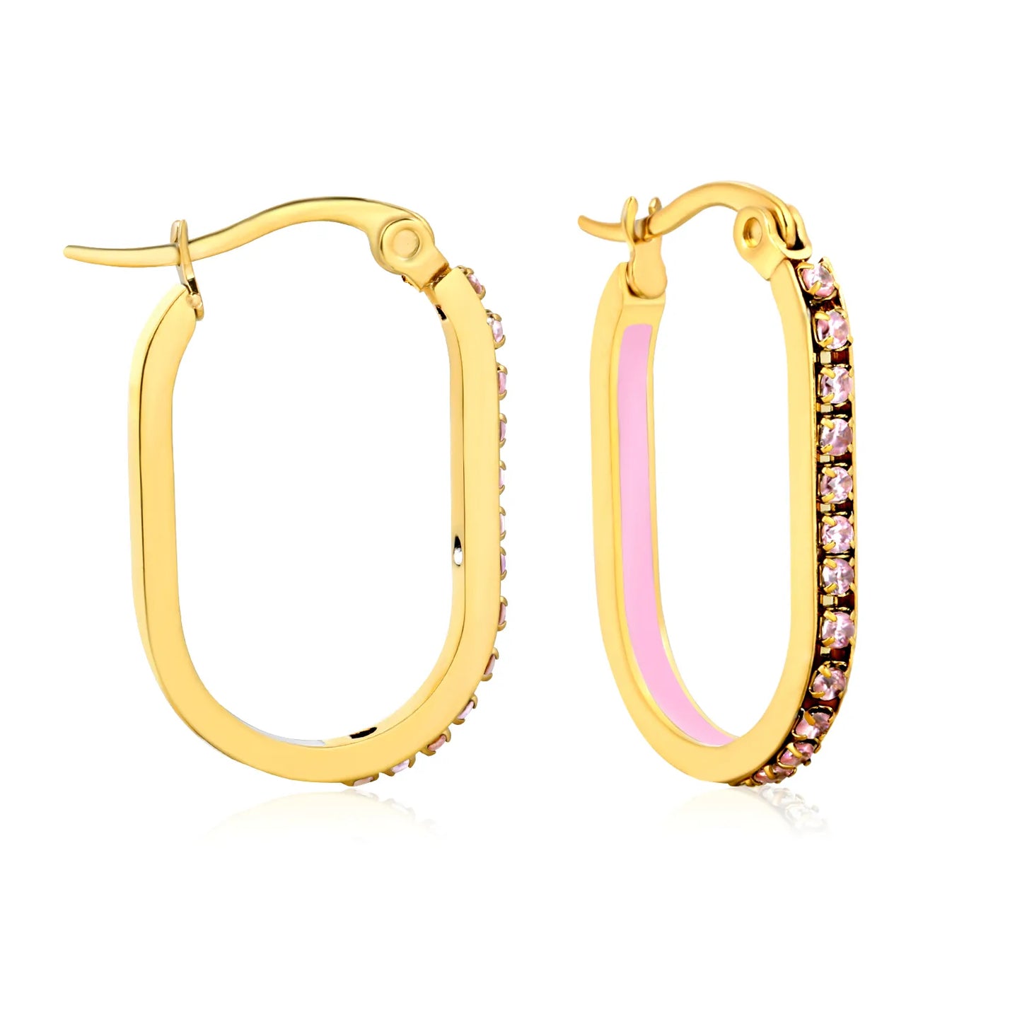 Wholesale Multi-Color Crystal Oval Hoop Earrings 2.26*22mm Premium Stainless Steel Gold-Plated Finish Hypoallergenic Tarnish-Resistant MOQ 12+